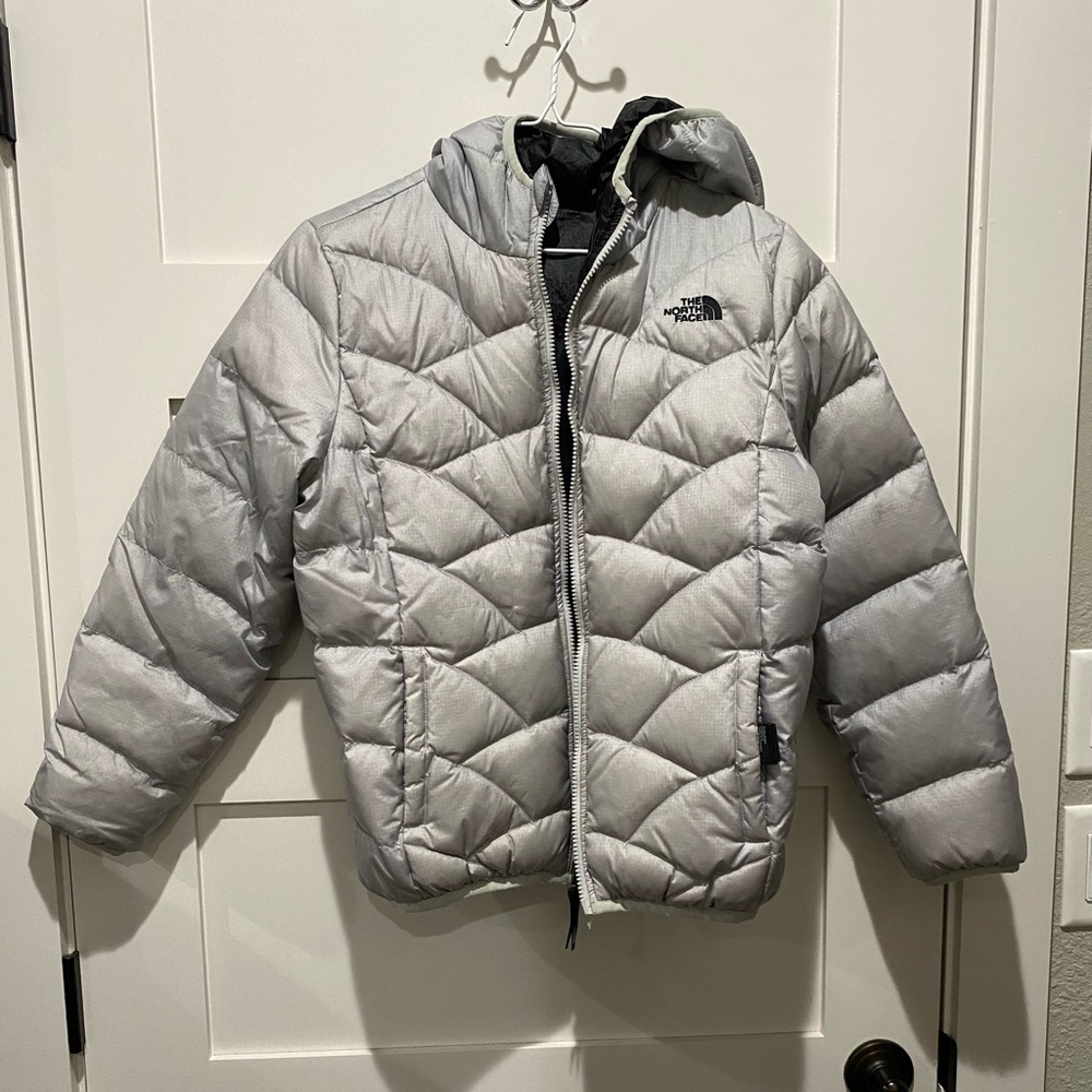 Girls’ North Down Reversible Hooded Jacket, Silver/Black, Size Large